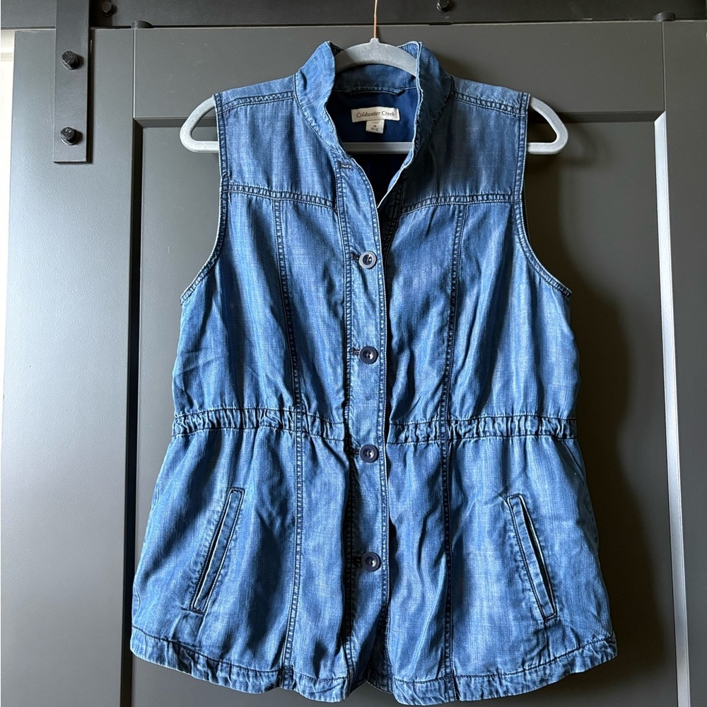 Coldwater Creek Denim Women's Vest, Cinched Waist, Pockets